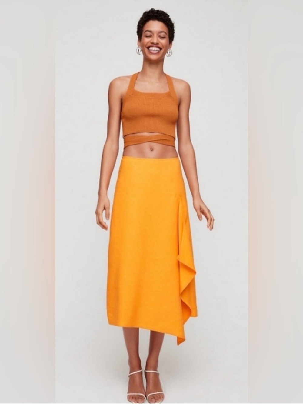 NEW Wilfred Autier Linen Blend Midi Skirt Tuscan Sun Orange RARE